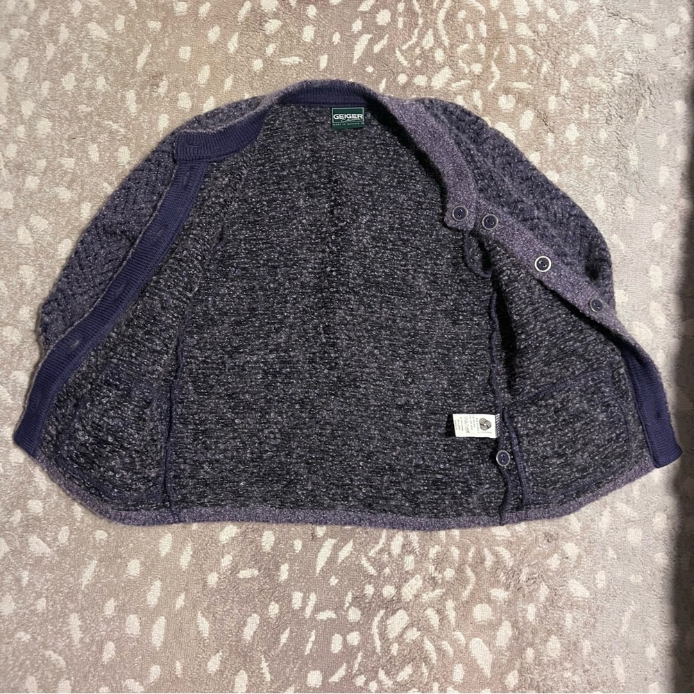 Geiger 100% Pure New Wool Button Down Cardigan Purple Marled Size 38 M - Picture 5 of 9
